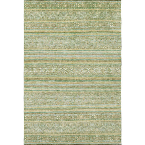 9' X 12' Green Gold And Beige Striped Washable Area Rug With UV Protection