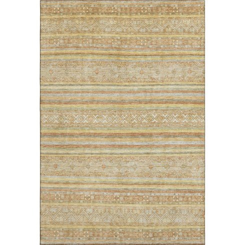 5' X 8' Wheat Beige And Gold Striped Washable Area Rug With UV Protection