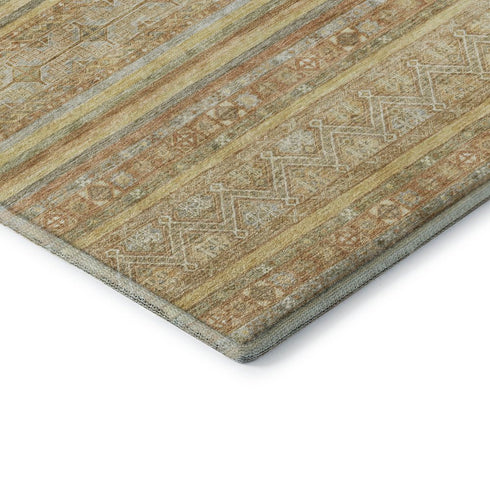 5' X 8' Wheat Beige And Gold Striped Washable Area Rug With UV Protection