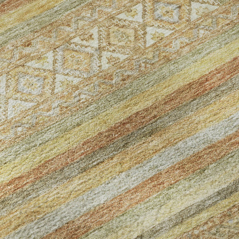 5' X 8' Wheat Beige And Gold Striped Washable Area Rug With UV Protection