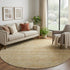 8' Wheat Beige And Gold Striped Washable Round Rug With UV Protection