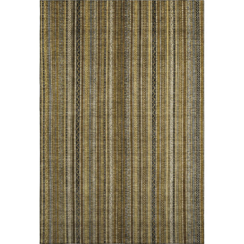 5' X 8' Brown Beige And Gray Striped Washable Area Rug With UV Protection