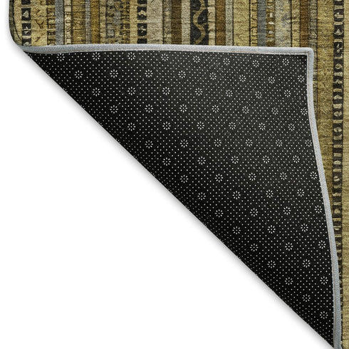 5' X 8' Brown Beige And Gray Striped Washable Area Rug With UV Protection