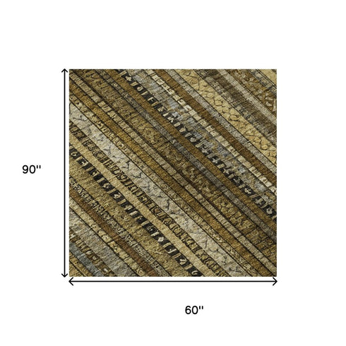5' X 8' Brown Beige And Gray Striped Washable Area Rug With UV Protection