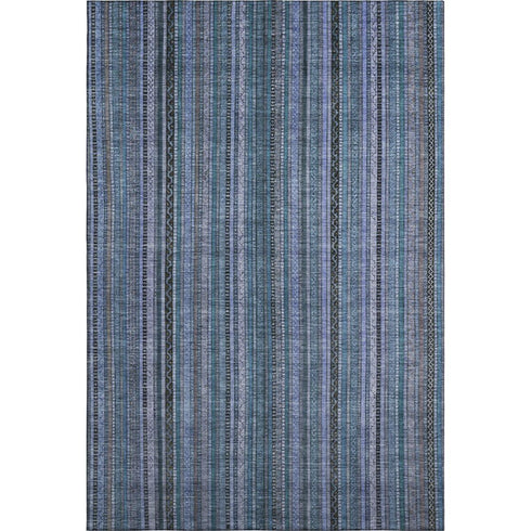 5' X 8' Blue Gray And Charcoal Striped Washable Area Rug With UV Protection