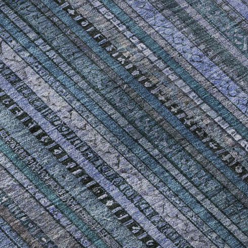 5' X 8' Blue Gray And Charcoal Striped Washable Area Rug With UV Protection