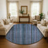 8' Blue Gray And Charcoal Striped Washable Round Rug With UV Protection