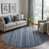 8' Blue Gray And Charcoal Striped Washable Round Rug With UV Protection