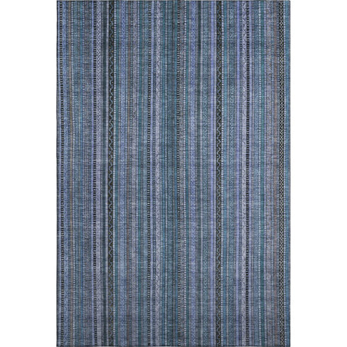 8' X 10' Blue Gray And Charcoal Striped Washable Area Rug With UV Protection