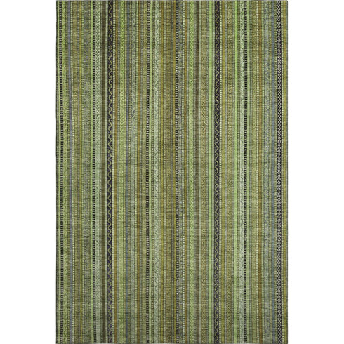 8' X 10' Green Gray And Gold Striped Washable Area Rug With UV Protection
