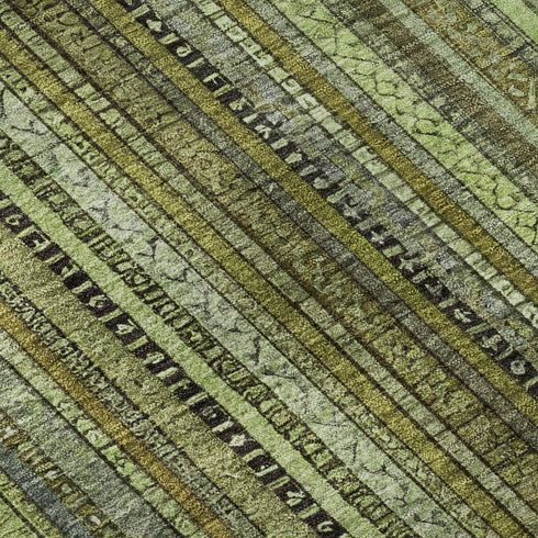 8' X 10' Green Gray And Gold Striped Washable Area Rug With UV Protection