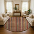 8' Rust Taupe And Gray Striped Washable Round Rug With UV Protection