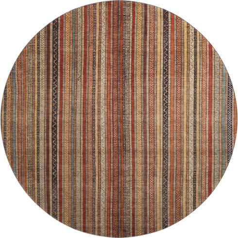 8' Rust Taupe And Gray Striped Washable Round Rug With UV Protection