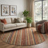 8' Rust Taupe And Gray Striped Washable Round Rug With UV Protection