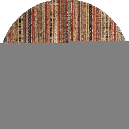 8' Rust Taupe And Gray Striped Washable Round Rug With UV Protection
