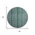 8' Teal Charcoal And Gray Striped Washable Round Rug With UV Protection