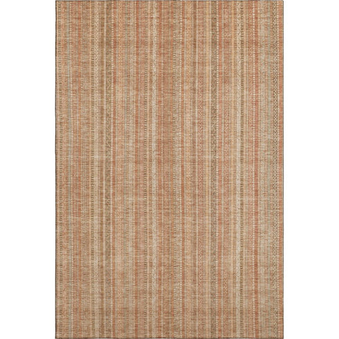 9' X 12' Rust Beige And Copper Striped Washable Area Rug With UV Protection
