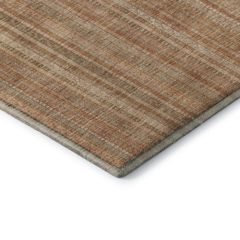 9' X 12' Rust Beige And Copper Striped Washable Area Rug With UV Protection