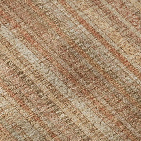 9' X 12' Rust Beige And Copper Striped Washable Area Rug With UV Protection