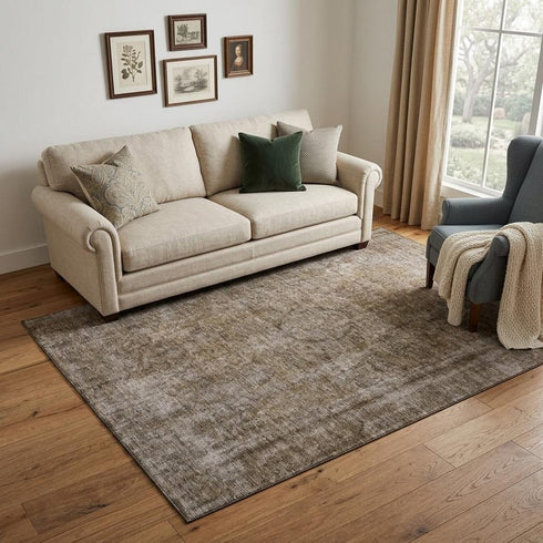 5' X 8' Brown And Taupe Abstract Washable Area Rug With UV Protection