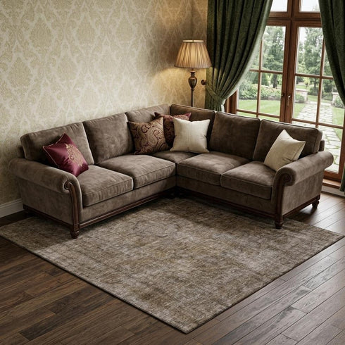 8' X 10' Brown And Taupe Abstract Washable Area Rug With UV Protection