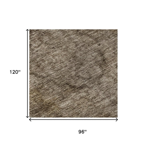 8' X 10' Brown And Taupe Abstract Washable Area Rug With UV Protection