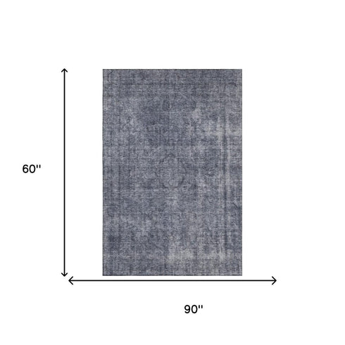 5' X 8' Blue And Gray Abstract Washable Area Rug With UV Protection