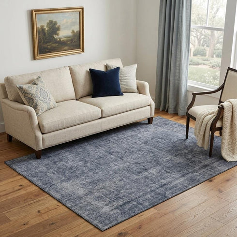 5' X 8' Blue And Gray Abstract Washable Area Rug With UV Protection