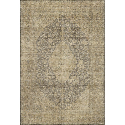 5' X 8' Brown Beige And Taupe Medallion Washable Area Rug With UV Protection