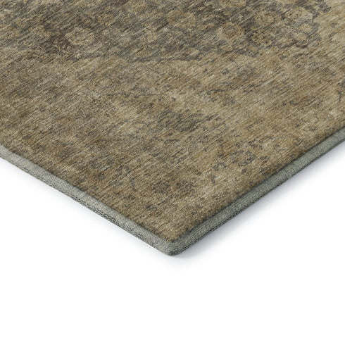 5' X 8' Brown Beige And Taupe Medallion Washable Area Rug With UV Protection