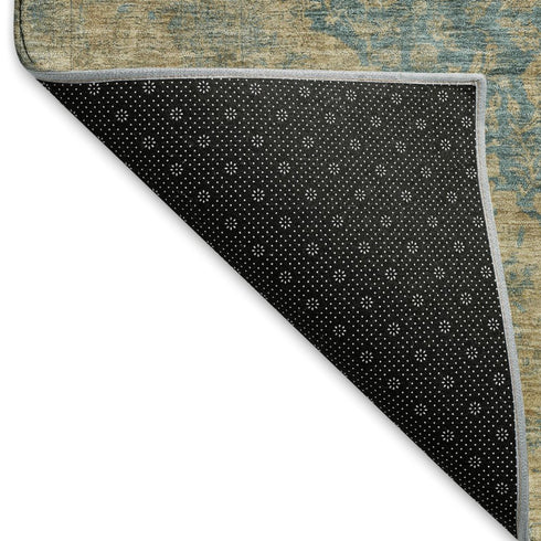 5' X 8' Blue Beige And Taupe Medallion Washable Area Rug With UV Protection