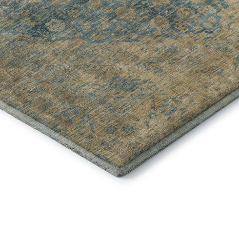 5' X 8' Blue Beige And Taupe Medallion Washable Area Rug With UV Protection