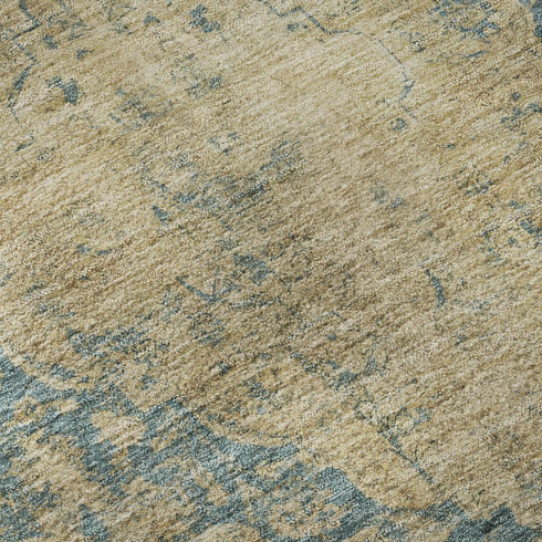 5' X 8' Blue Beige And Taupe Medallion Washable Area Rug With UV Protection