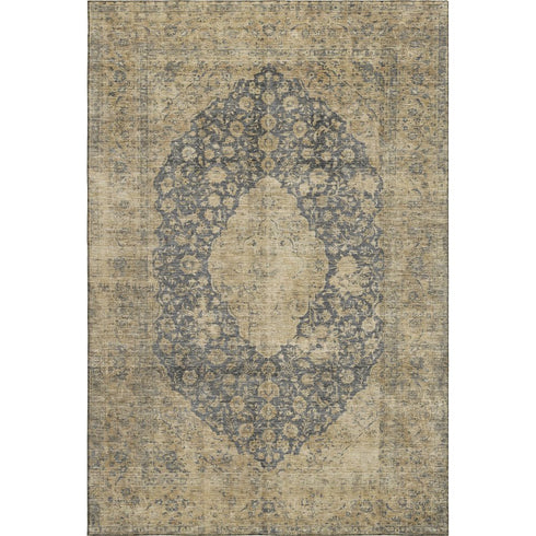 5' X 8' Charcoal Gray And Beige Medallion Washable Area Rug With UV Protection