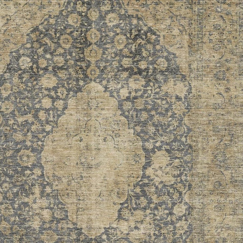 5' X 8' Charcoal Gray And Beige Medallion Washable Area Rug With UV Protection