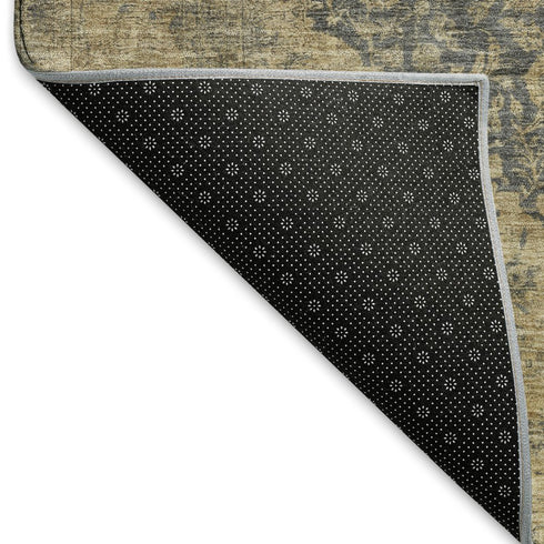 8' X 10' Charcoal Gray And Beige Medallion Washable Area Rug With UV Protection