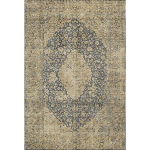 8' X 10' Charcoal Gray And Beige Medallion Washable Area Rug With UV Protection
