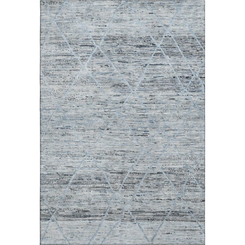 5' X 8' Blue Gray And Silver Abstract Geometric Washable Area Rug With UV Protection