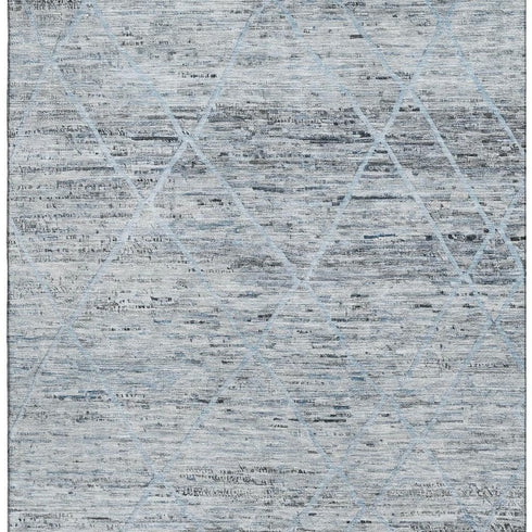 5' X 8' Blue Gray And Silver Abstract Geometric Washable Area Rug With UV Protection