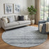 8' Blue Gray And Silver Abstract Geometric Washable Round Rug With UV Protection