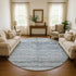 8' Blue Gray And Silver Abstract Geometric Washable Round Rug With UV Protection