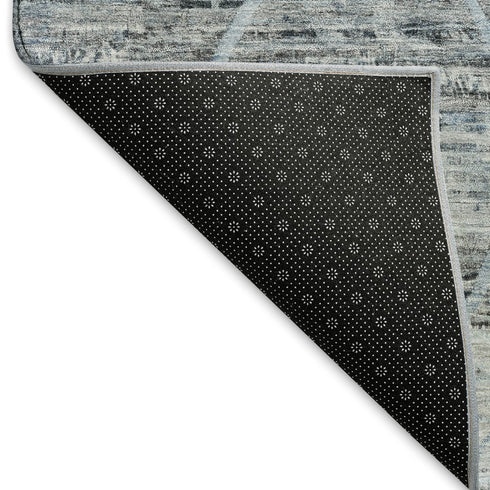 8' Blue Gray And Silver Abstract Geometric Washable Round Rug With UV Protection