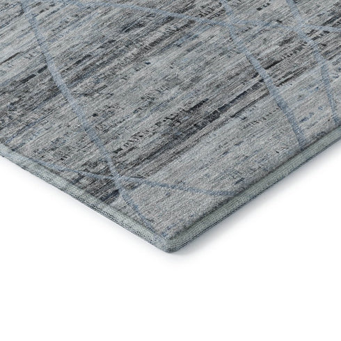 8' Blue Gray And Silver Abstract Geometric Washable Round Rug With UV Protection