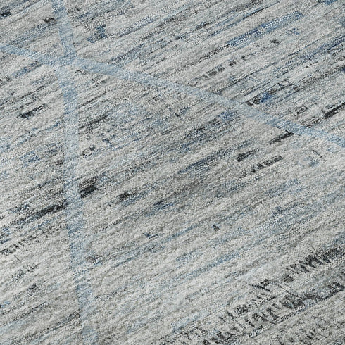8' Blue Gray And Silver Abstract Geometric Washable Round Rug With UV Protection