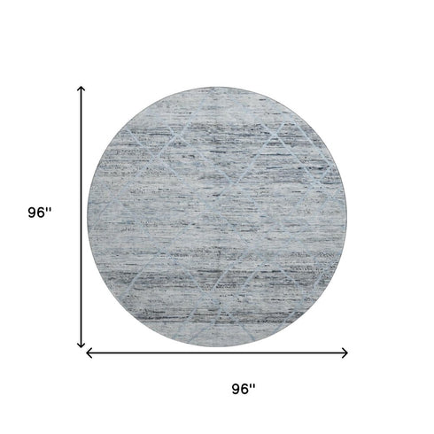 8' Blue Gray And Silver Abstract Geometric Washable Round Rug With UV Protection