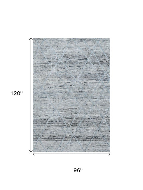 8' X 10' Blue Gray And Silver Abstract Geometric Washable Area Rug With UV Protection