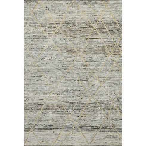 8' X 10' Pewter Beige And Gold Abstract Geometric Washable Area Rug With UV Protection