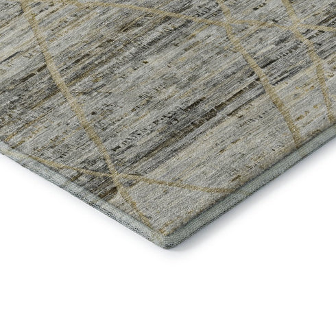 8' X 10' Pewter Beige And Gold Abstract Geometric Washable Area Rug With UV Protection