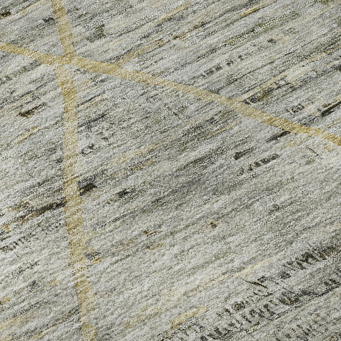 8' X 10' Pewter Beige And Gold Abstract Geometric Washable Area Rug With UV Protection