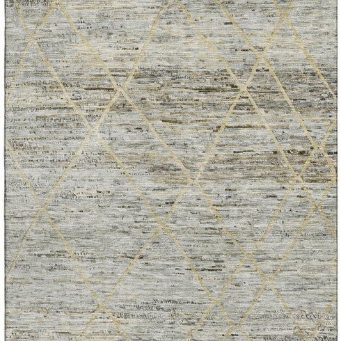 8' X 10' Pewter Beige And Gold Abstract Geometric Washable Area Rug With UV Protection